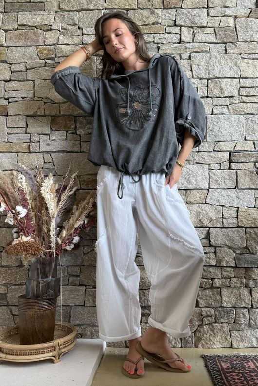 Rustic Nature Linen Blend Hippie Shake Hoodie Washed Charcoal